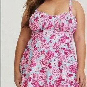 Torrid Flirt Pink Floral Skirt One Piece Swimdress